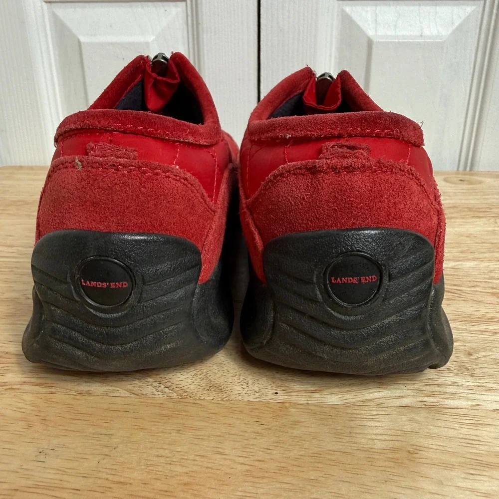 Lands End Quilted Zip Snow Moccasin 6.5 Red Gorpcore Winter Slip On Shoes